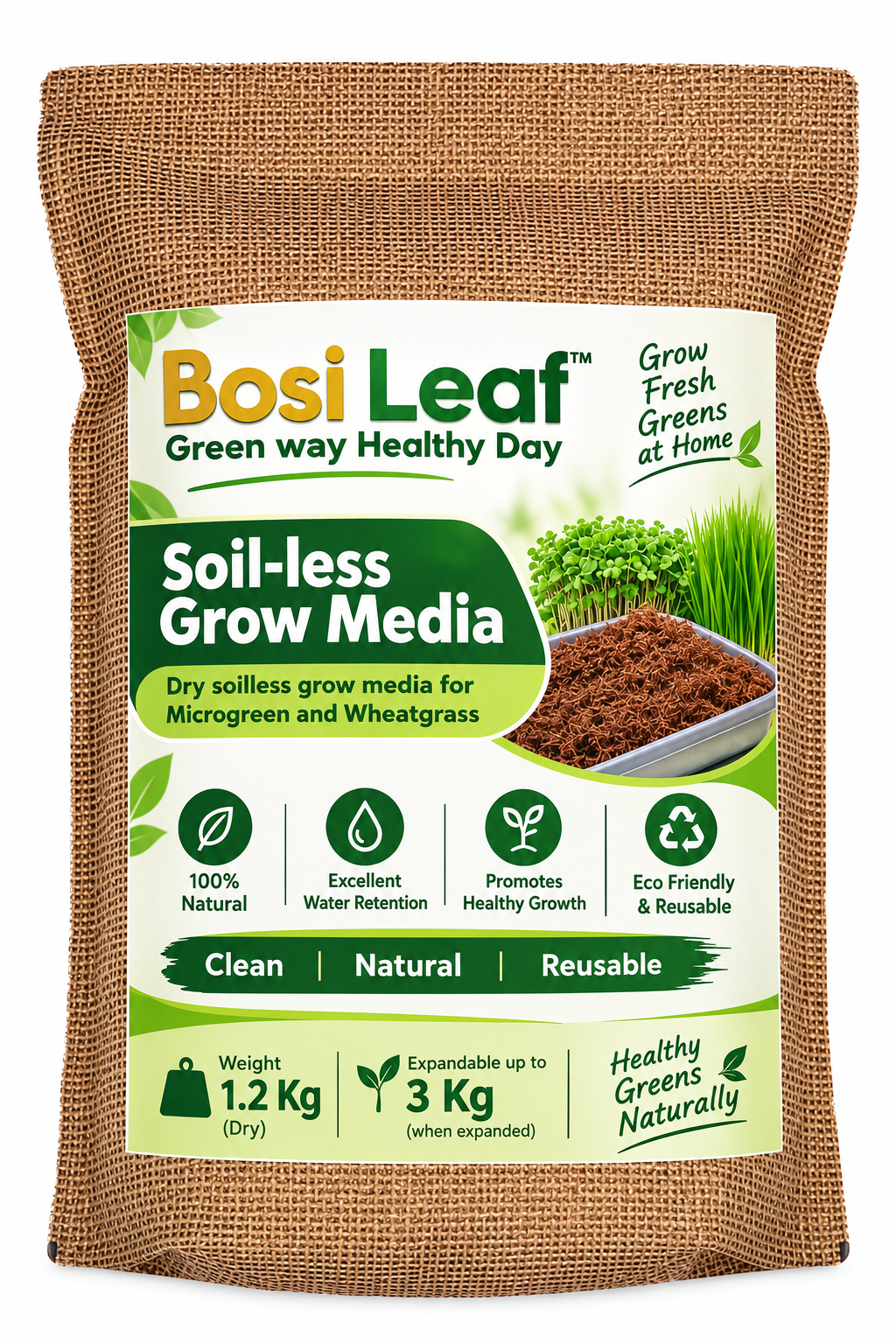 Microgreen & Wheatgrass Soil-less Organic Grow Media - 1200 Gms( expand up to 3 kg)
